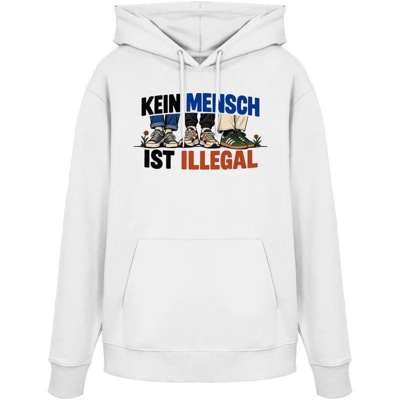 Kein Mensch ist illegal — Organic Hoodie in White von Personal Paramedic
