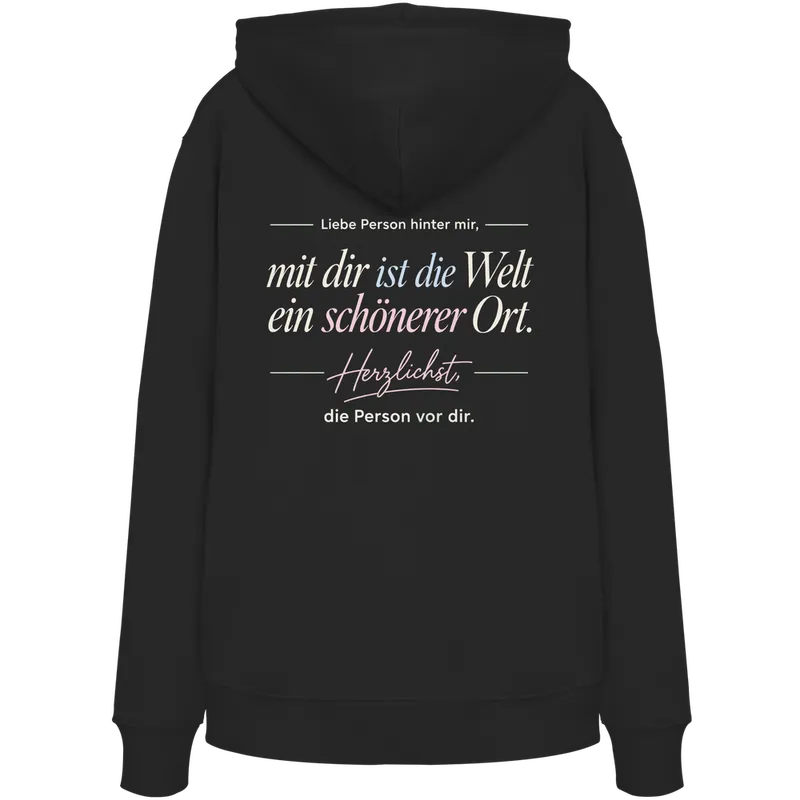 Liebe Person hinter mir (Rückenprint) — Organic Hoodie in Black von Personal Paramedic