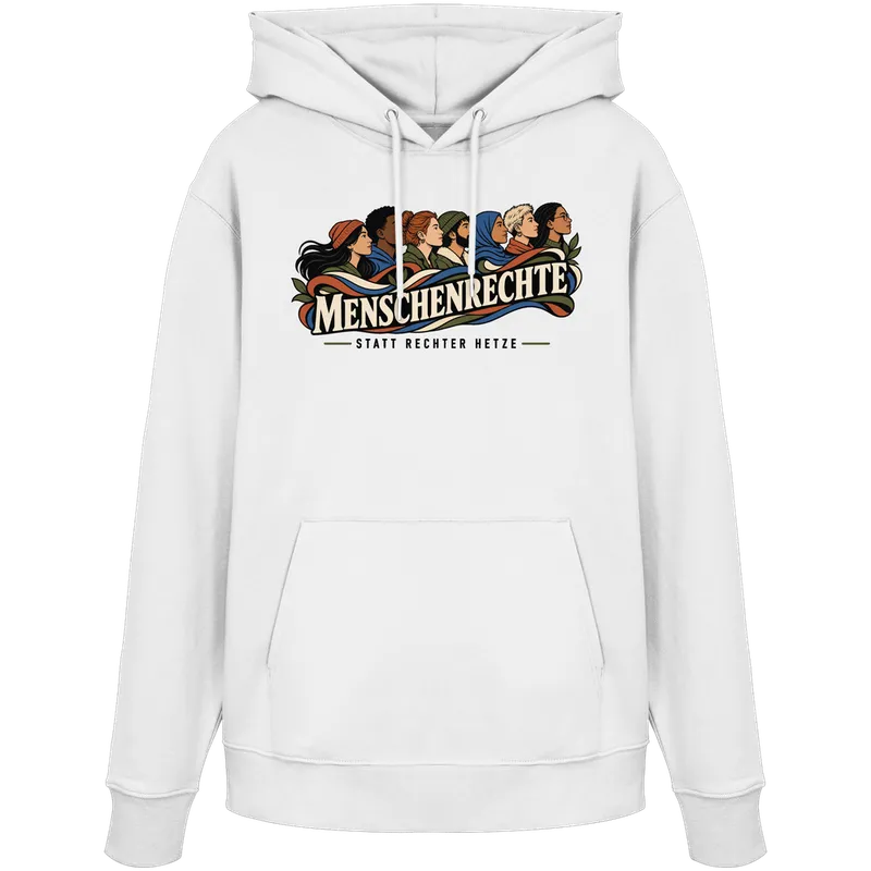 Menschenrechte statt rechter Hetze — Organic Hoodie in White von Personal Paramedic